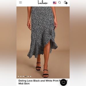 Lulus Black and White Print Ruffled Midi Skirt, Size Small